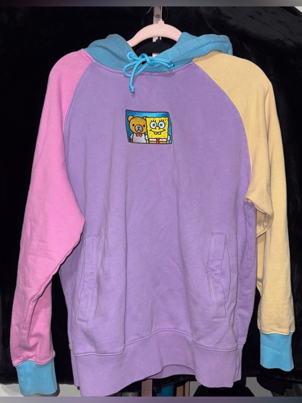 Teddy Fresh Pastel Colorblock SpongeBob Hoodie - Purple Pink Yellow Blue